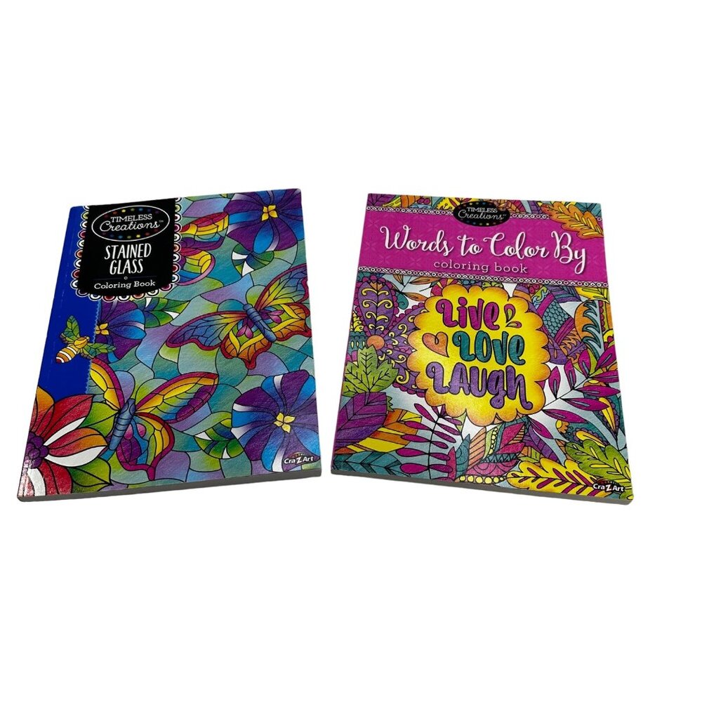 Timeless Creations 2 Coloring Books Stained Glass And Words To Color By New